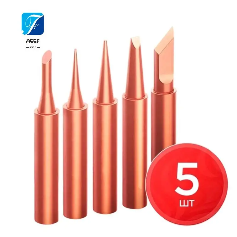 A55F-Soldering Tips Set - 5 Copper Tips For Precision Soldering, Compatible With Various Soldering Stations