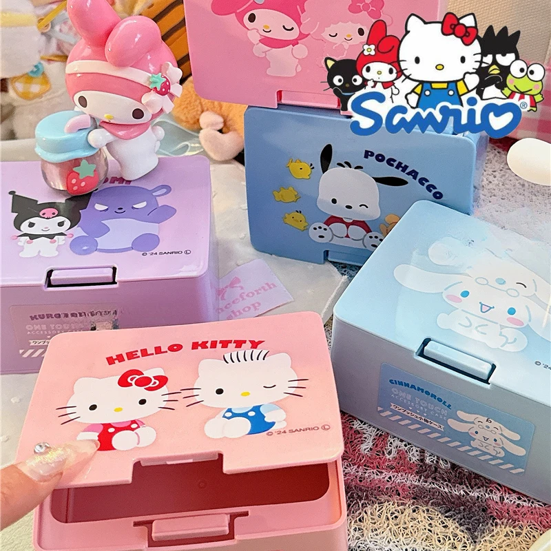 

Sanrio Kuromi Melody Cinnamoroll Desktop Lipstick Cotton Swab Stacking Storage Box Organizer Sanrio Storage Container with Lid