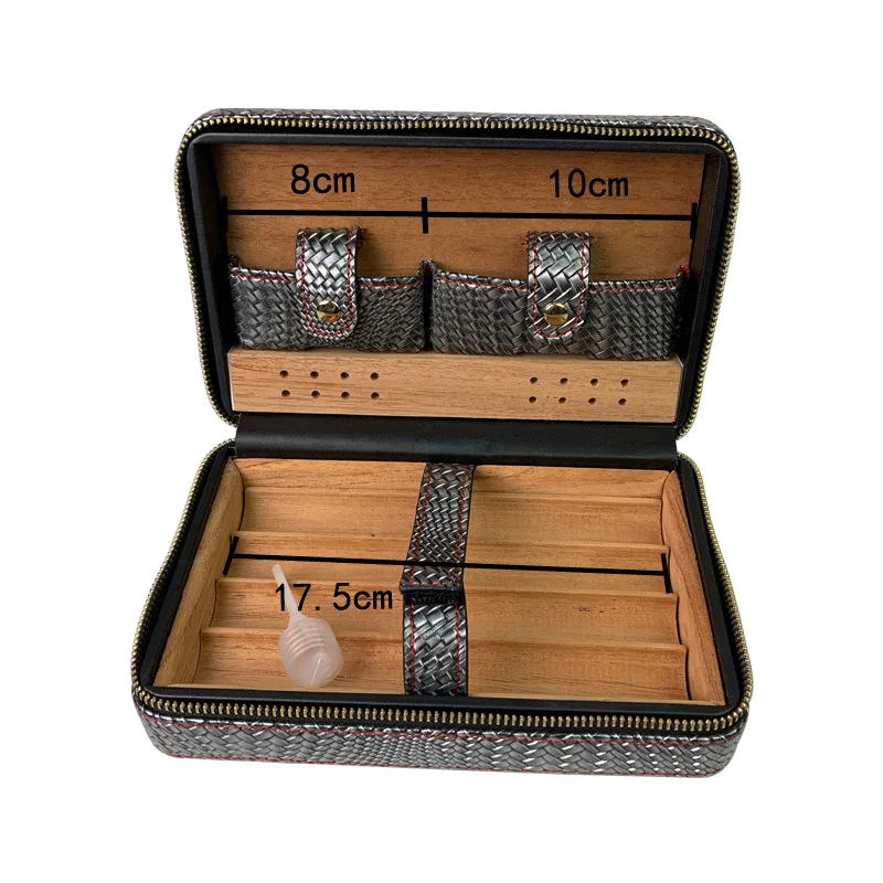 Travel Humidor Case Braid Leather Cedar wood Portable Cigar Storage Tool Cigars Storage Bag