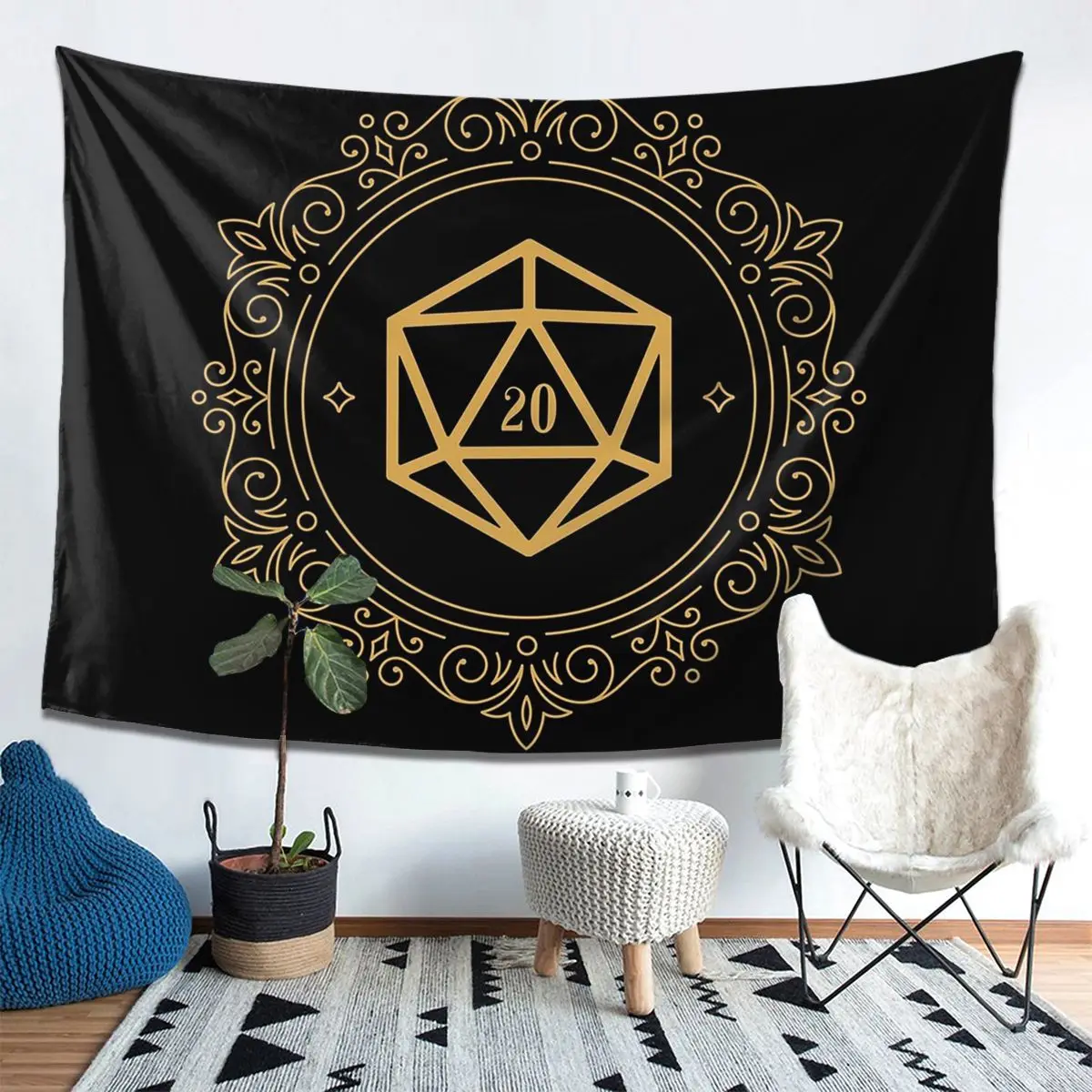 

Многогранные кубики D20, монограмма, бронзовый настольный гобелен для ролевых игр, украшение, художественные эстетические гобелены, домашняя настенная ткань, настенная подвеска