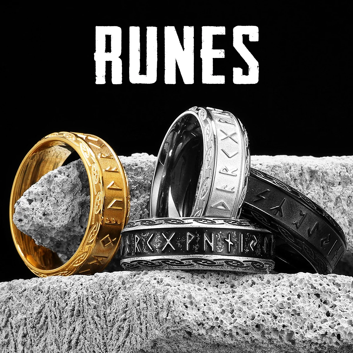 

Viking Runes Men Rings Stainless Steel Women Jewelry Retro Punk New In Rock Stranger Things Fashion Accessories Gift Wholesale