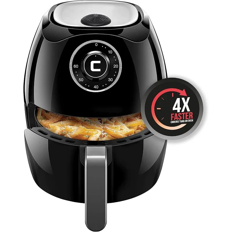 

6.5 Quart Air Fryer Oven with Space Saving Flat Basket, Oil Free Hot Airfryer with 60 Minute Timer & Auto Shut Off, BPA-Free