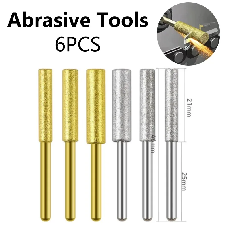 6Pcs/Set 4/4.8/5.5mm Grinding Power Abrasive Diamond Particles Kit Head Cylindrical Graphite Rod Polished Needle Carving Tool