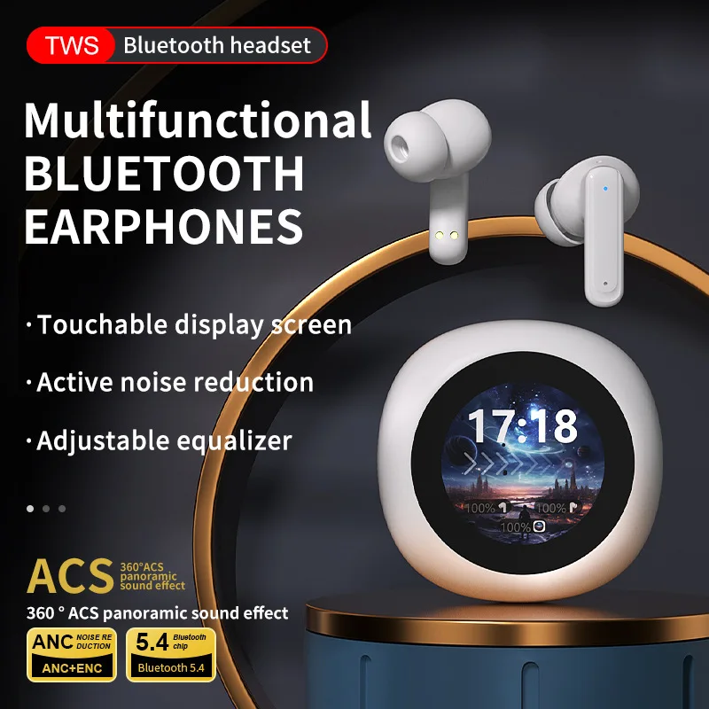 

Wireless Bluetooth 5.4 Earphones Full Color LED Touch Screen Call Noise Reduction Hifi Stereo Flip Earbuds In Ear Sports Earbuds