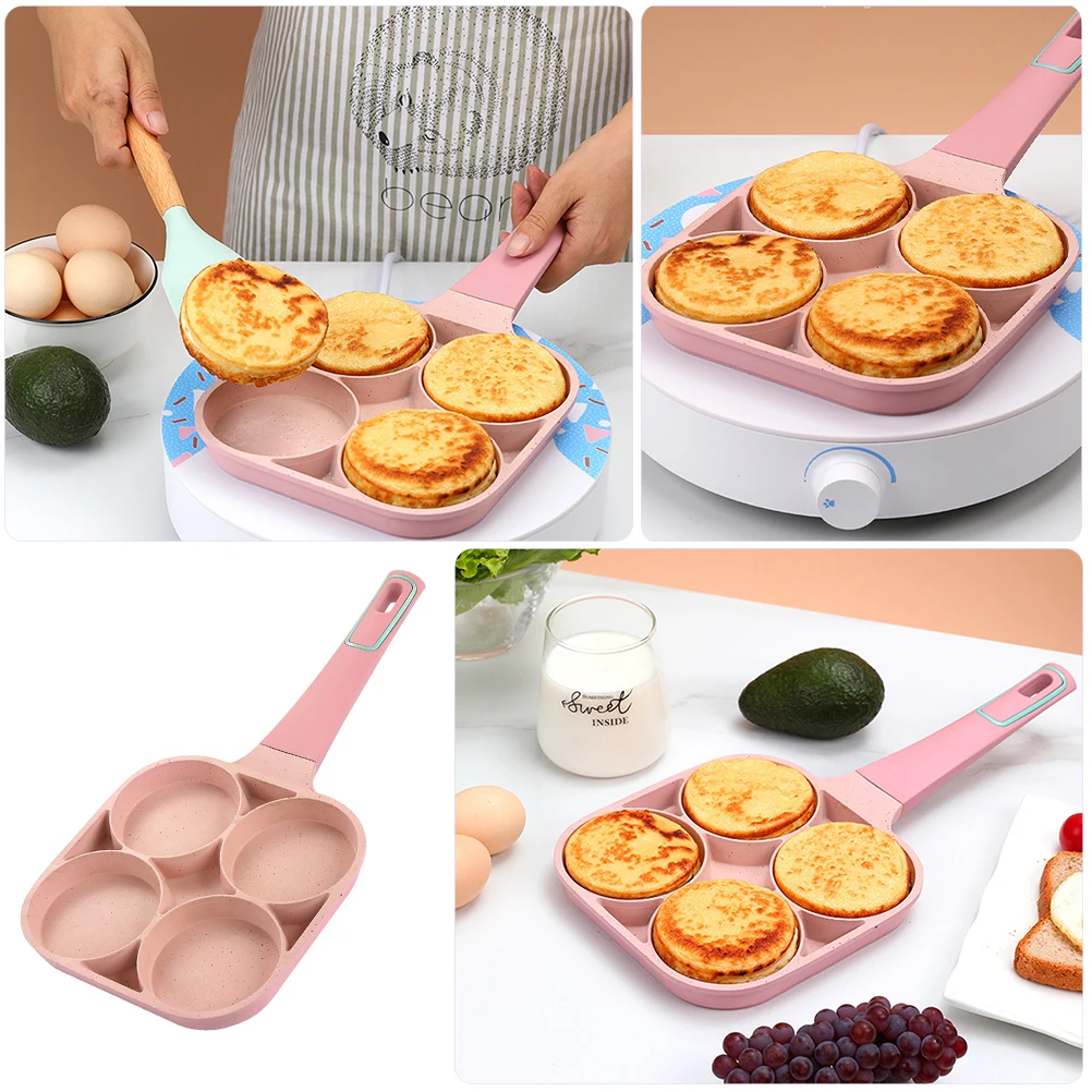 

Non stick Egg Frying Pan Multi hole Aluminum Wood Four hole Easy Clean Reusable Even Heat Cooking Pot Frying