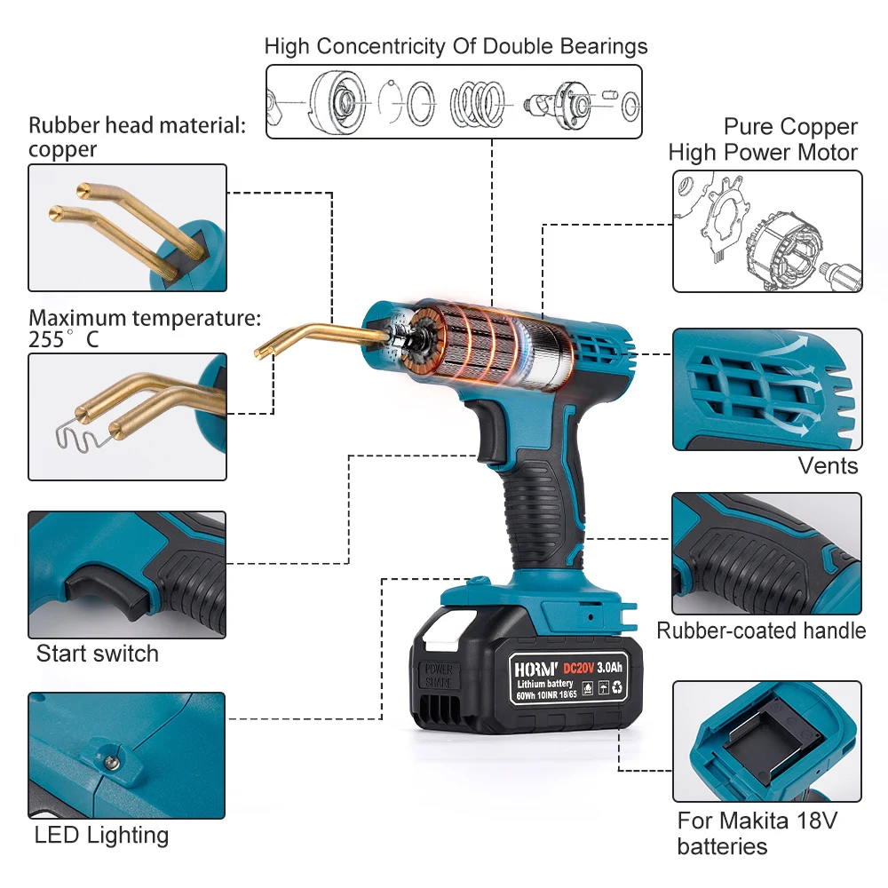 Hormy New Plastic Welder 600W Car Bumper Appliance Repair Kit Mini Soldering Cordless Iron Staples For Makita18V Lithium Battery