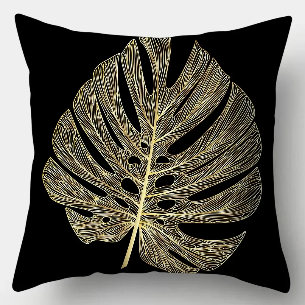 Light luxury black gold geometric lines leaves butterfly letters pattern pillowcase office sofa car restaurant seat pillow cover