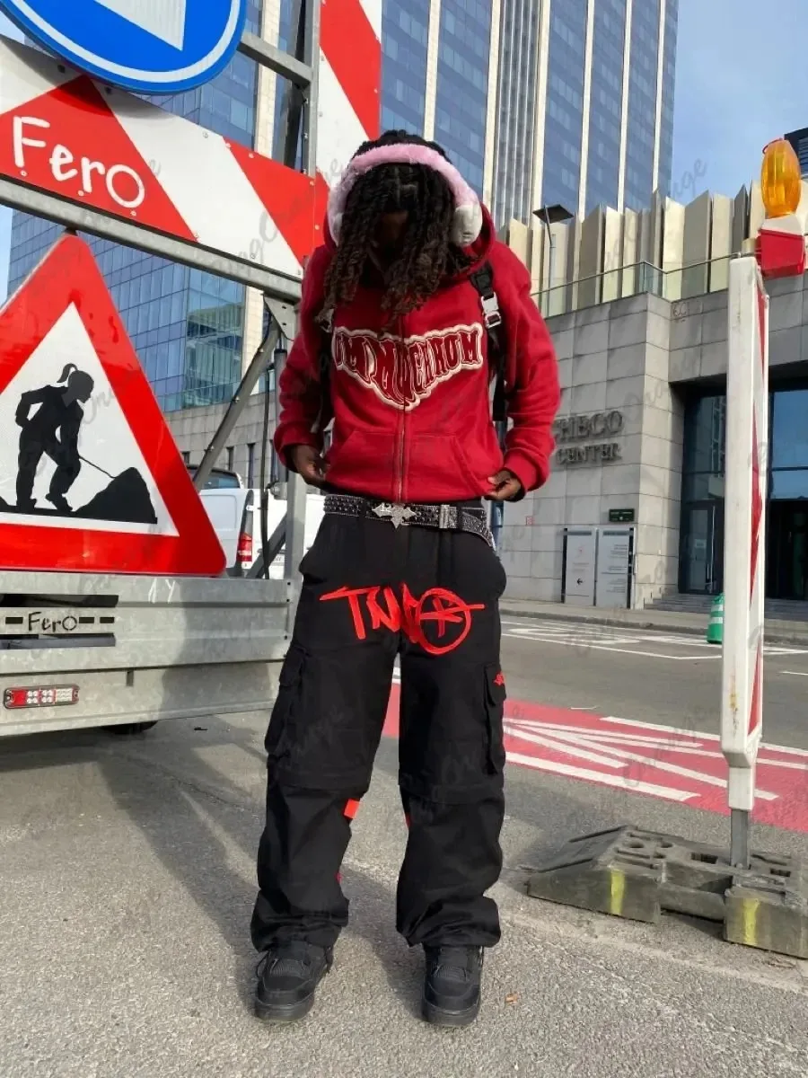 

Harajuku Retro Streetwear Trend Y2k Hip Hop Cargo Pants Men Women Black Casual Harajuku Letter Print Loose Overalls Joggers