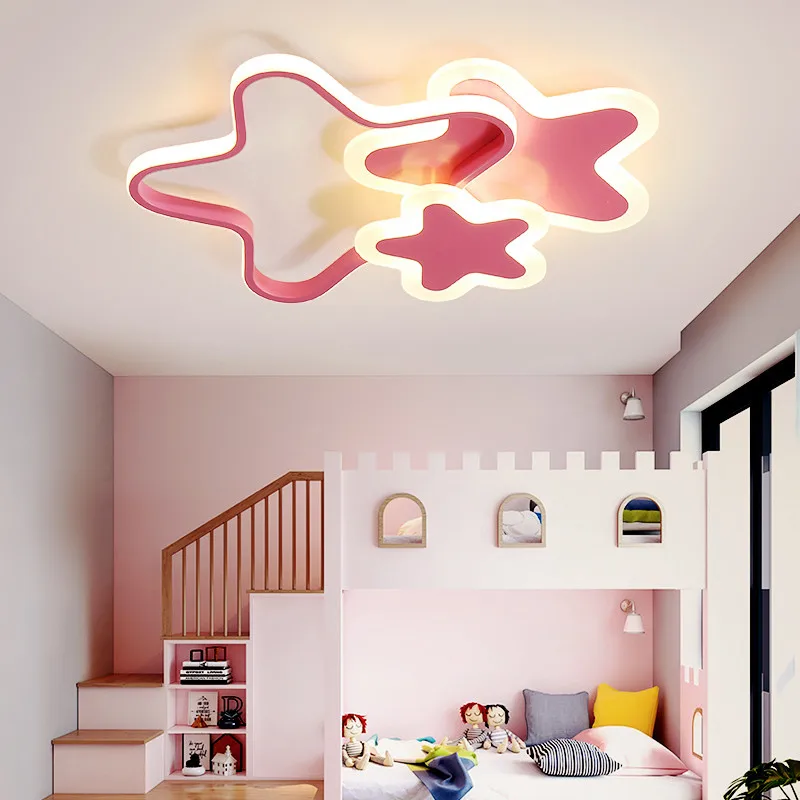 Plafoniera a LED Moon Star per camera Ragazzi Ragazze Decorazione camera da letto per bambini Lampade Bianco Rosa Asilo nido Illuminazione per camera dei bambini Soffitto