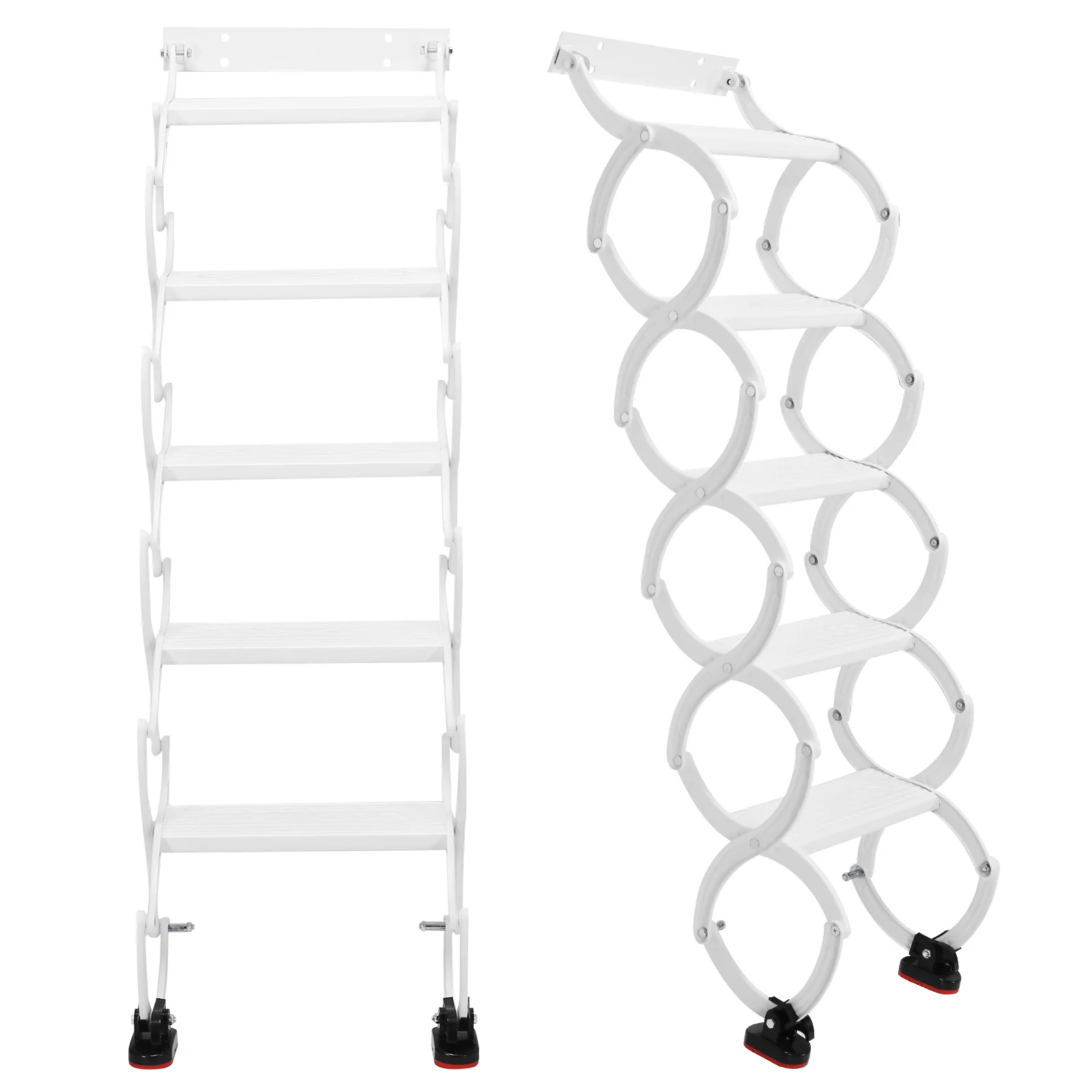 

5-8 Steps Wall Mounted Portable Camping Staircase Anti-Slip Steps Telescopic Attic Ladder 49in-78in Vertical Height for Garages