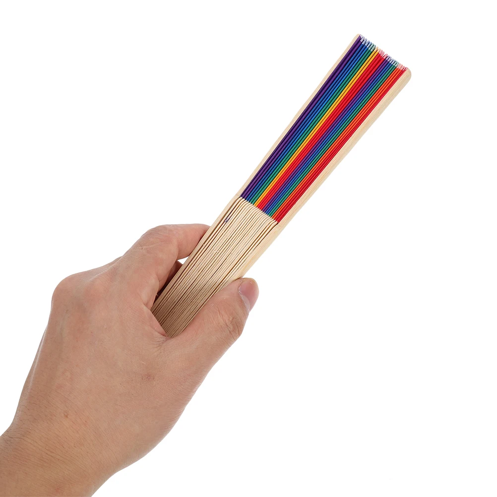 

5Pcs Rainbow Folding Hand Fan Easy Carry Use Ideal for Decoration Weddings Dancing Performances Portable Summer Accessory