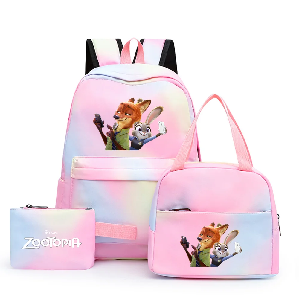 

3pcs Disney Zootopia Judy Nick Colorful Backpack with Lunch Bag Rucksack Casual School Bags for Boys Girls Student Sets