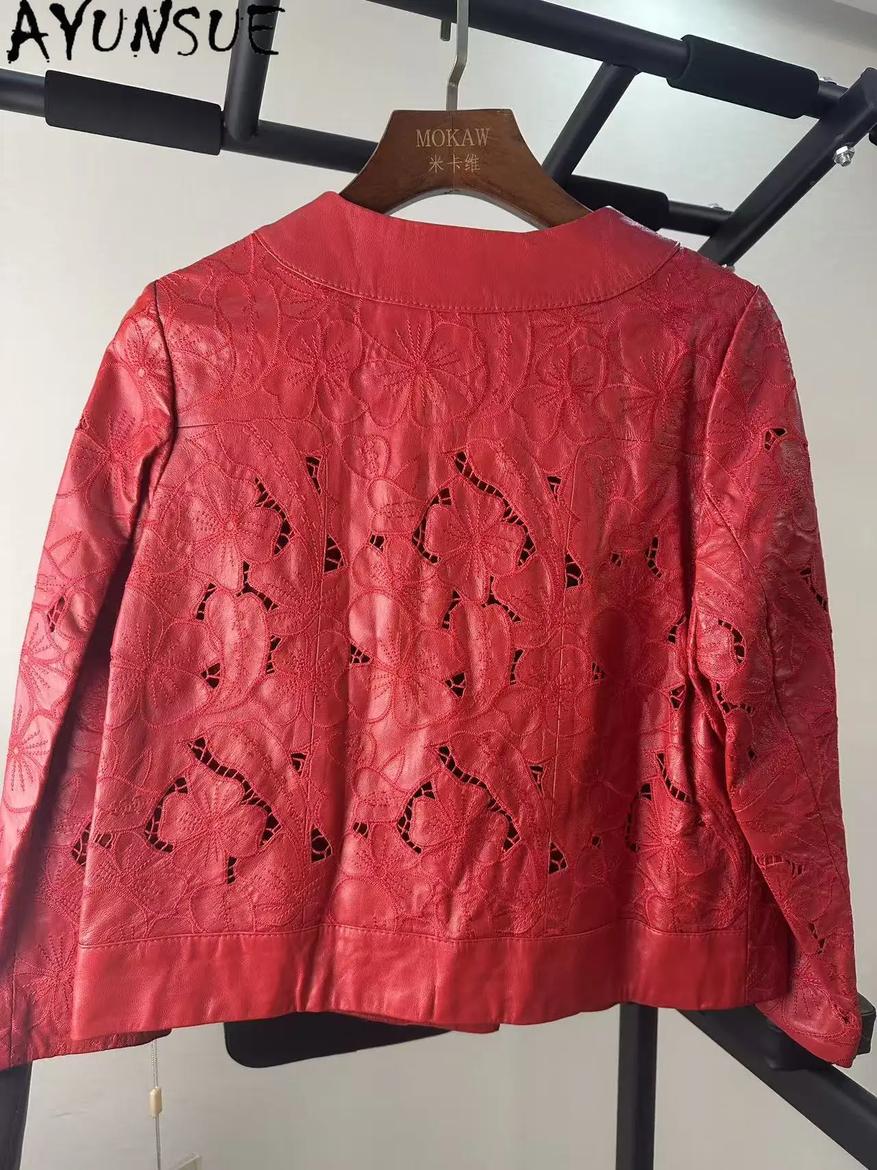 AYUNSUE سترة جلدية أصلية من جلد الغنم للنساء ملابس ربيع الخريف معطف فريد من نوعه تعزيز عيوب صغيرة غير استرداد غير قابل للتبديل #3