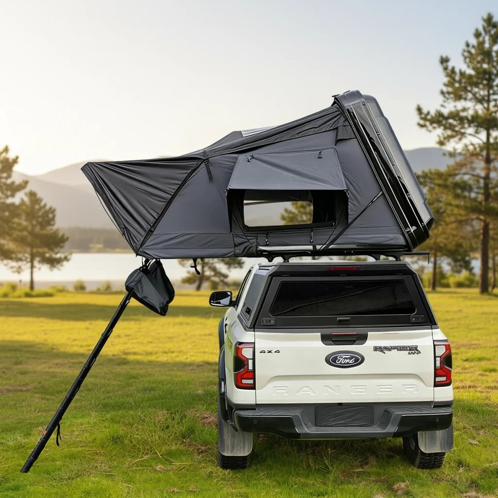Aluminum Alloy Hinged Waterproof Tailbox Hardtop Canopy with No Drill Installation & Locking for Ford Ranger 12+