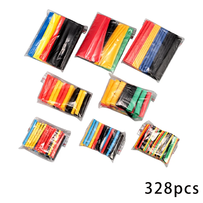 328pcs/bag 2:1 Ratio Heat Shrink Tubing Insulation Sleeve Waterproof Cable Wire Wrap Heat Shrink Tube Cable Repair Device
