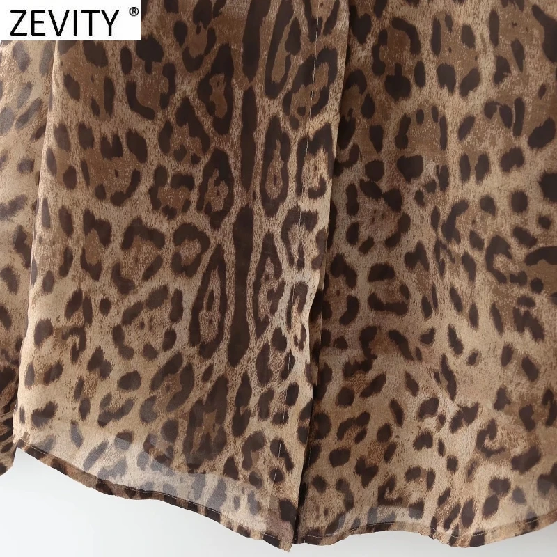 Zevity-Chemisier en mousseline de soie imprimé léopard pour femme, chemise boutonnée à manches longues pour femme, streetwear chic, bureau, mode, Y-LS9949