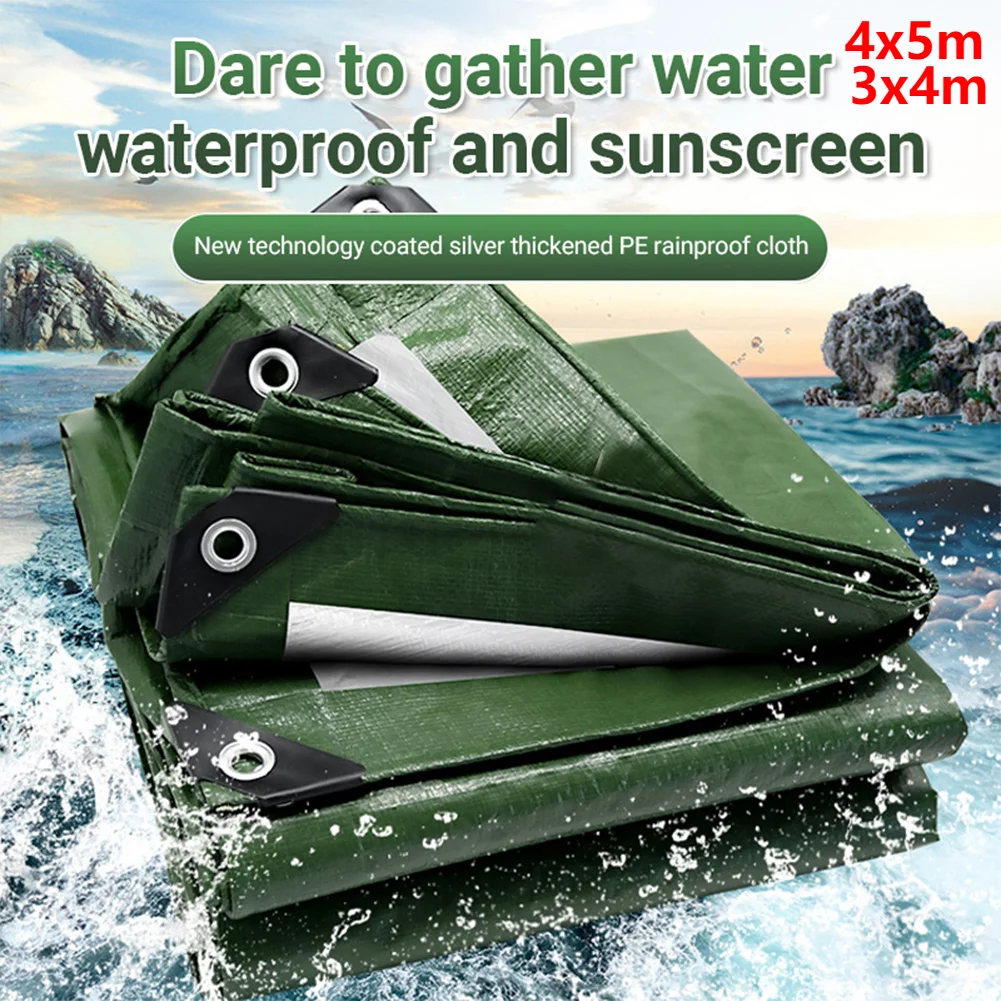 5x4m/4x3m/3x2m Green Thicken Poly Tarp Cover Multi Purpose Tarp Cover Waterproof Tarpaulin Sunscreen All Purpose Tarp Cover