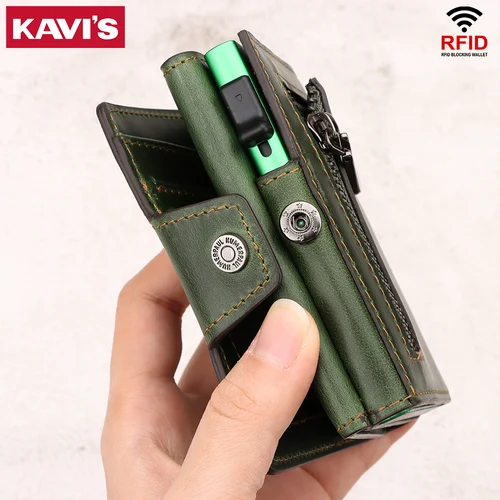 Tarjetero RFID de cuero genuino con Clip para billetes, billeteras triples mágicas de lujo, bolsillo para monedas, tarjetero emergente inteligente