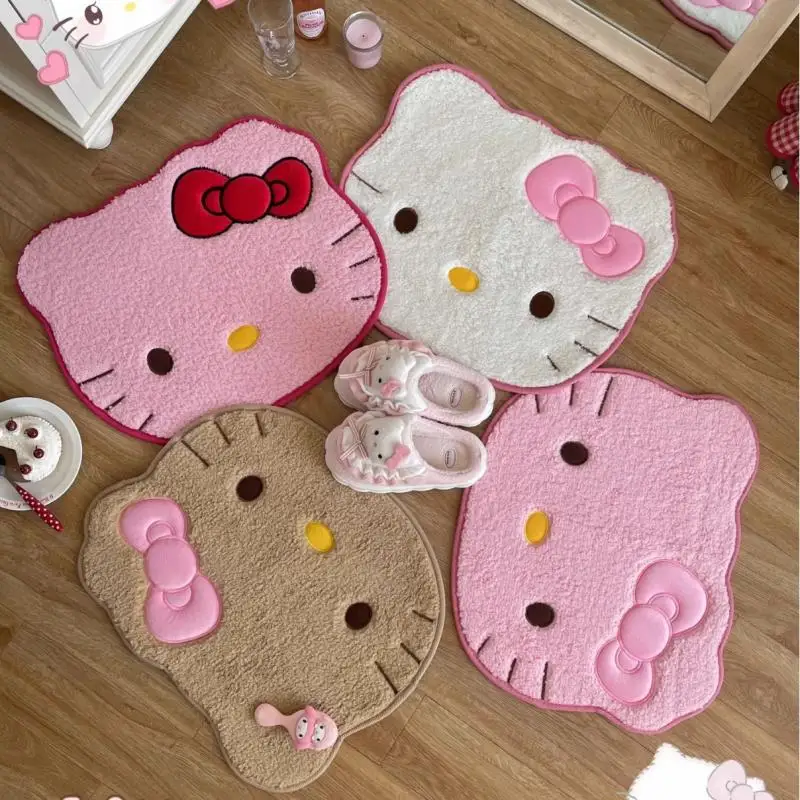 Sanrio Homemade Carpet, Cute Hello Kitty Plush Carpet Bathroom Absorbent Carpet Girly Heart Bedside Foot Mat Girl Gift