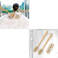 Natural Bristles Back Scrubber Shower Brush With Detachable Long Wooden Handle D