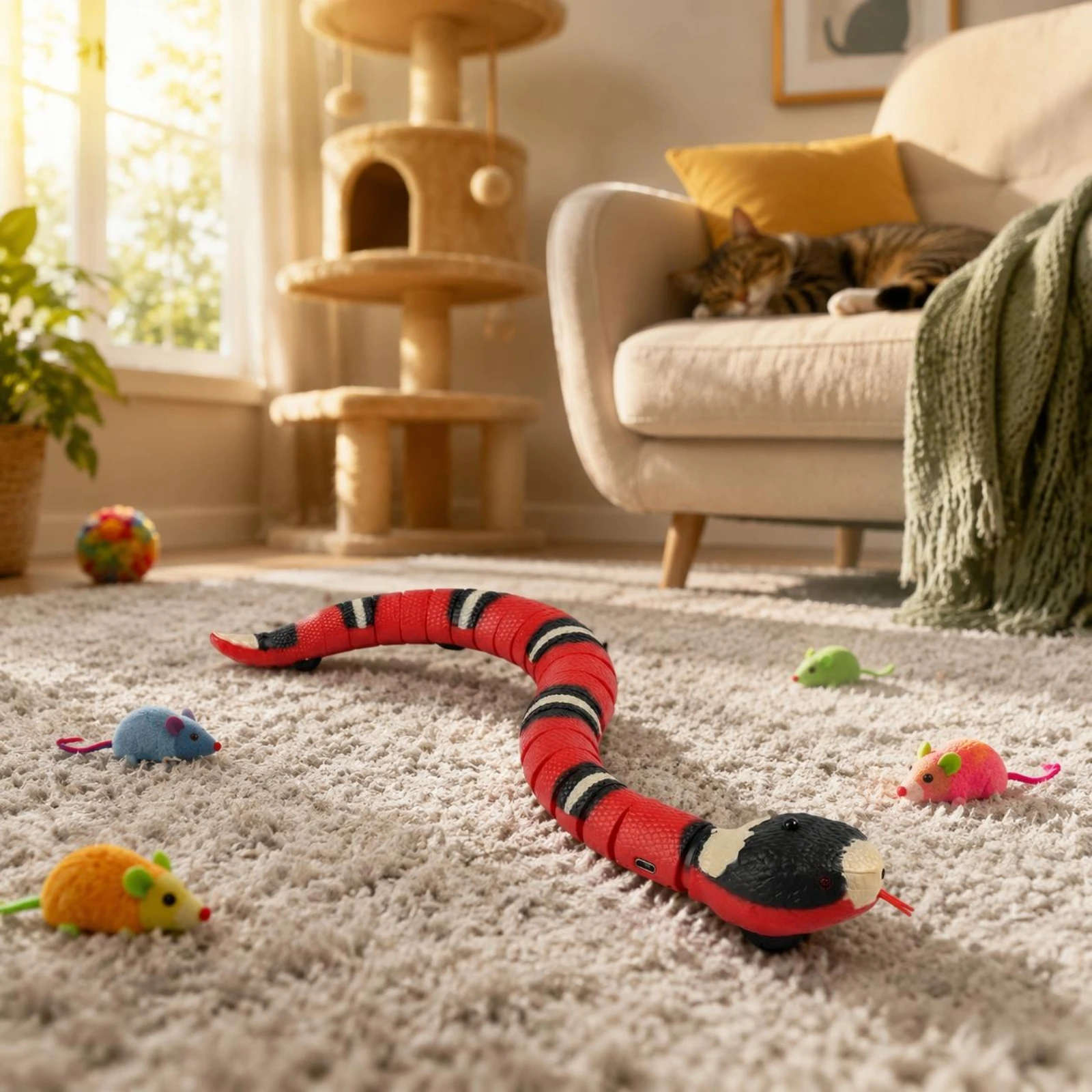 Obstacle Avoiding Cat Toy USB USB-Powered Snake Cat Toy Includes Charging Cable