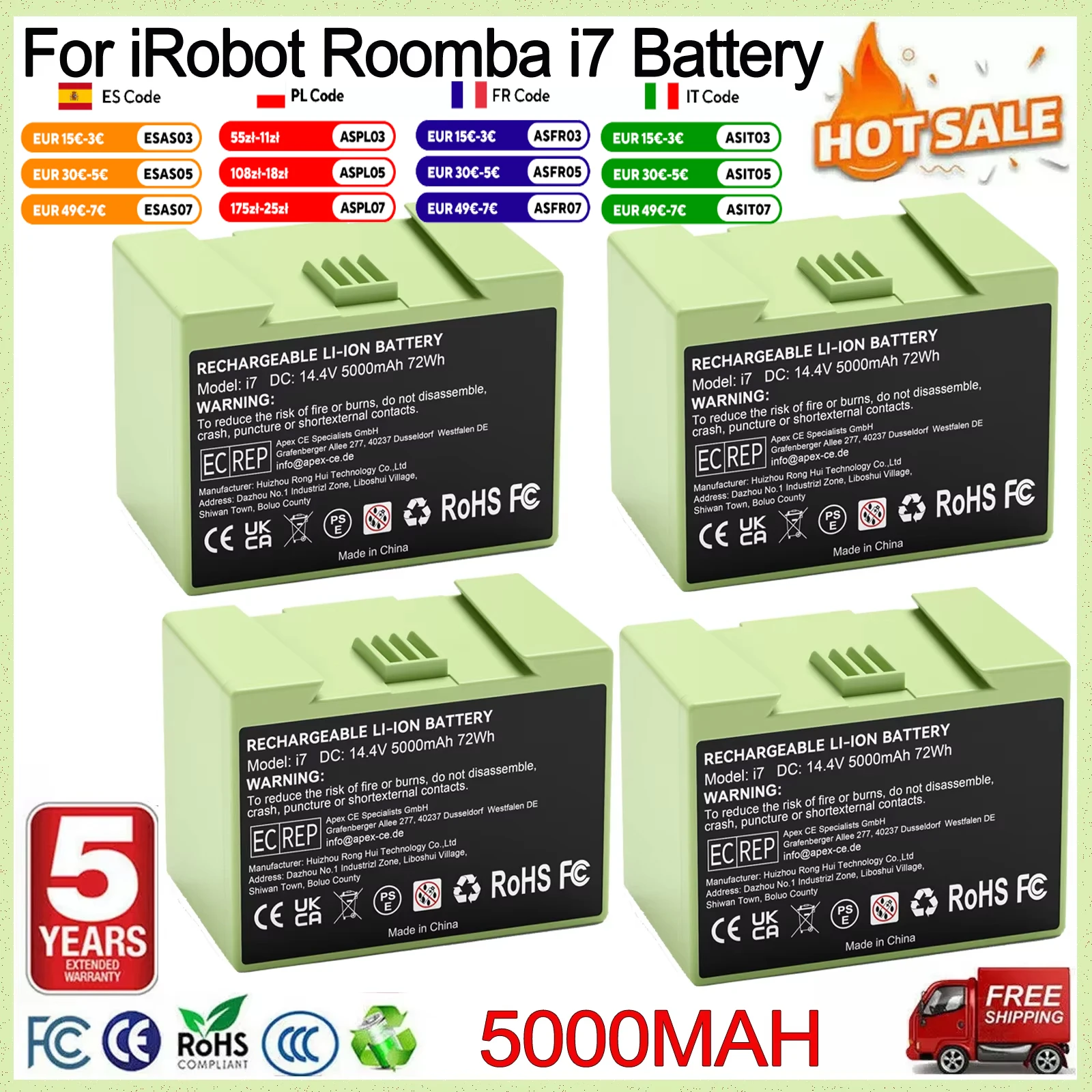 Batterie de remplacement 5000 mAh pour iRobot Roomba i7, compatible avec Roomba i3 i4 i7 e5 e6, aspirateur, outils électriques, batterie rechargeable
