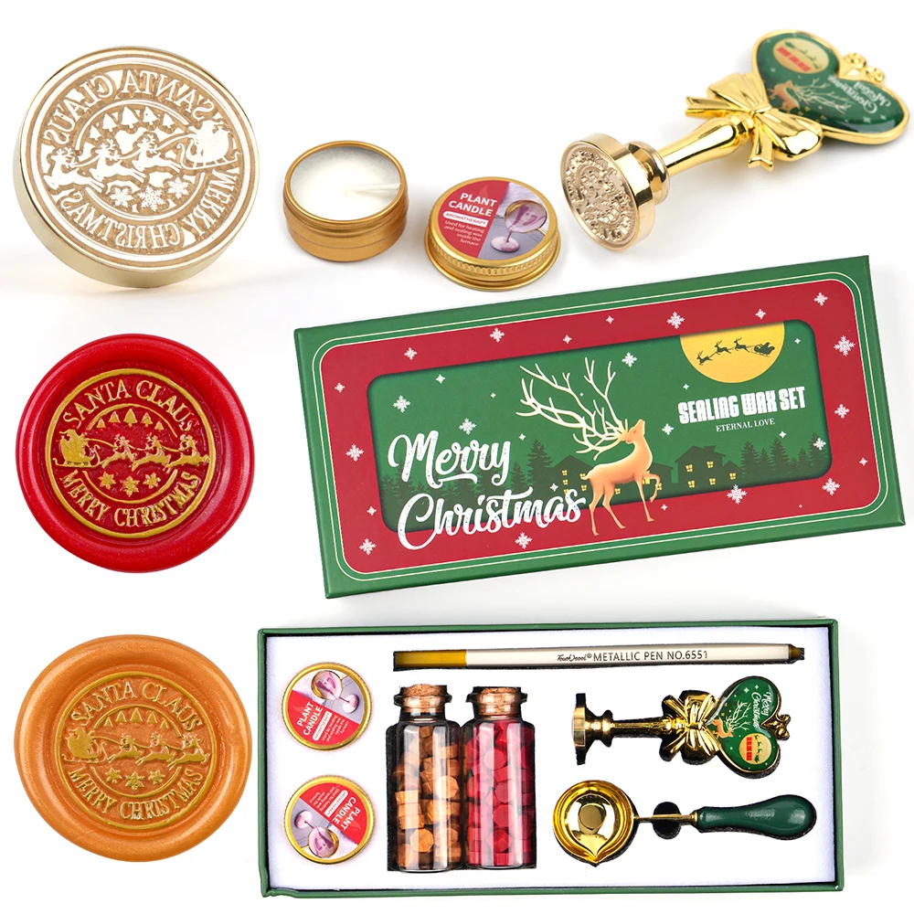 

Christmas Wax Seal Stamp Kit,Santa Claus Seal Wax Seal Kit Christmas Gift Box,with 2 Bottle Wax Seal Bead,Wax Spoon,Wax Seal Pen