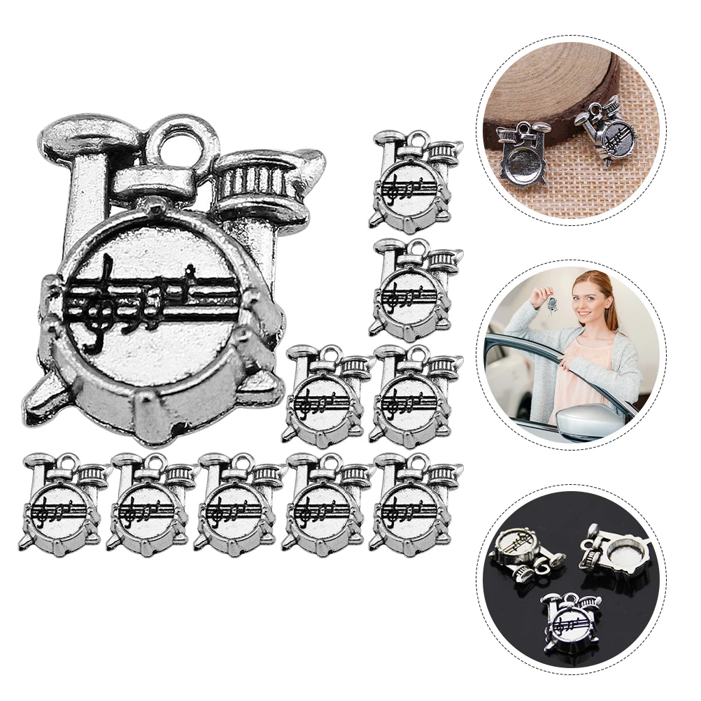 

10 Pcs Drum Hanging Parts Drums Charms Bass Drummer Zinc Alloy Keychain Metal for Jewelry Making Travel