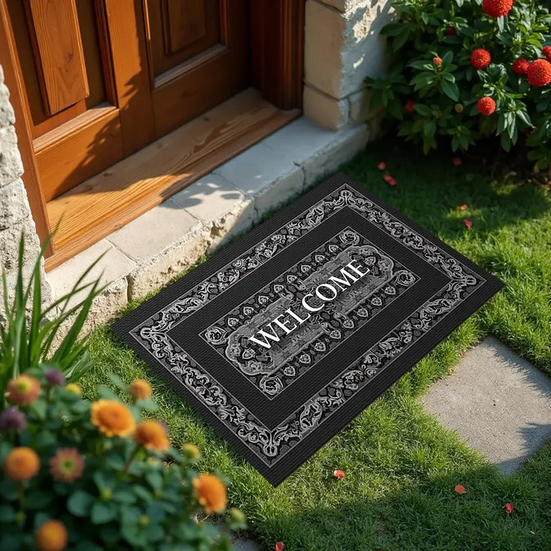 Vintage Blumenmuster Fußmatte Teppich Eingangsbereich Heimdekoration Rutschfeste Langlebige Bodenmatte für Innen- und Außenbereich Willkommensmatte