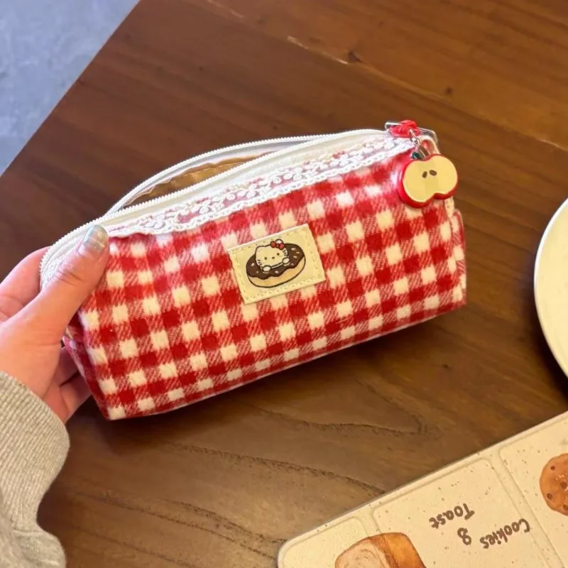 

Hello Kitty Bag Storage Bag Cartoon Anime Printed White Floral KT Student Supplies Desktop Ornament Kawaii Girl Gift Wholesale