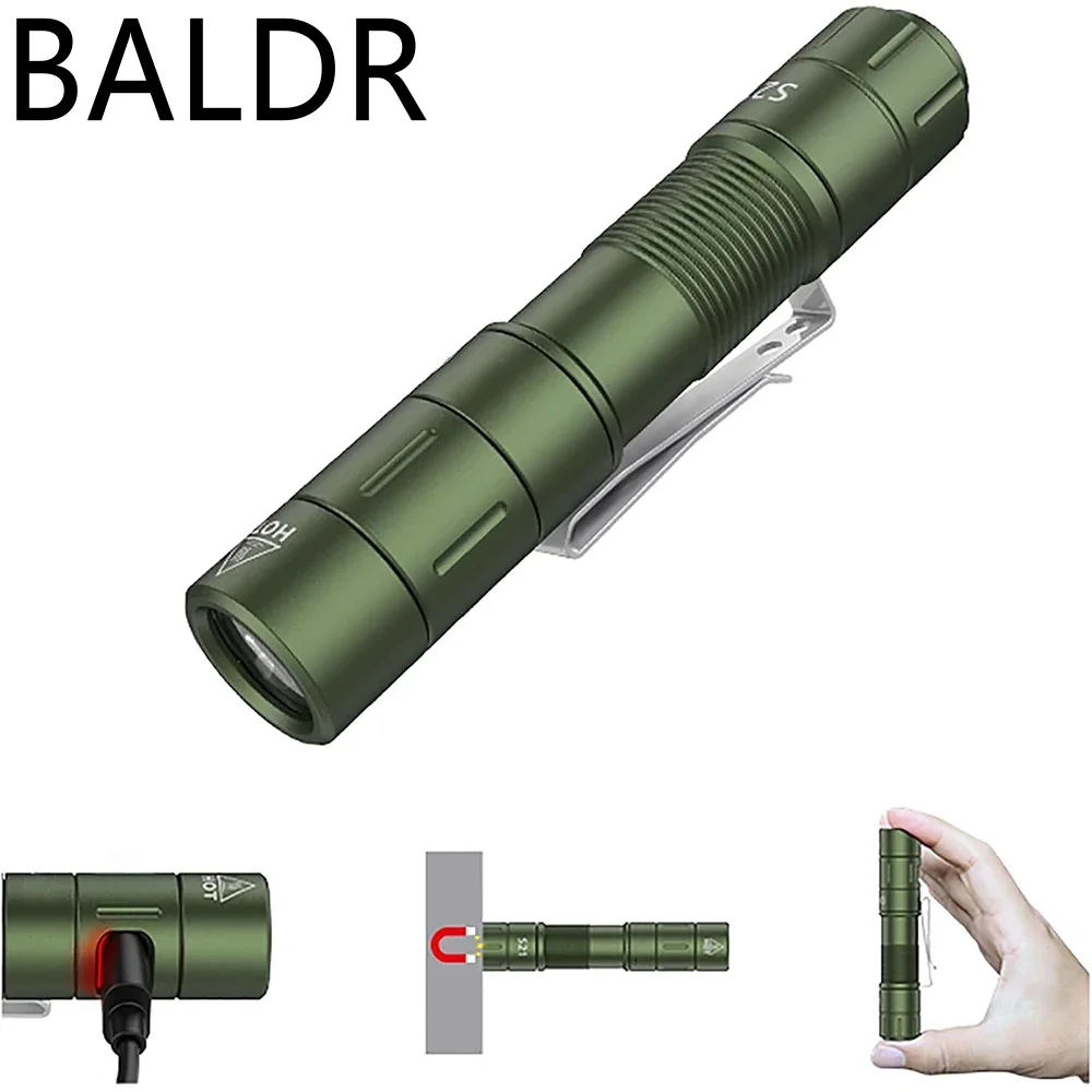 BALDR S21 AA Rechargeable Mini Flashlight LED Torch Magnetic Tail Switch EDC Flashlight for Hiking Camping Outdoor Emergency