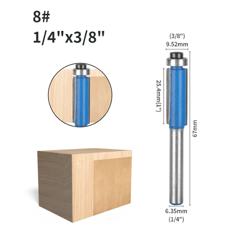 6mm 6,35mm Schaftfräser mit Lager, Holzbearbeitungs-Fräser, Planfräser für Holzgravurmaschine, Trimmwerkzeug – Detail 12