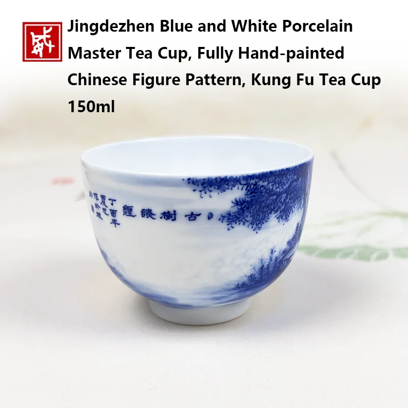 Jingdezhen Blue and White Porcelain Master Tea Cup, Fully Hand-painted Chinese Figure Pattern, Kung Fu Tea Cup, Multiple Styles