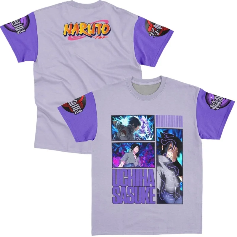 2026 New Naruto Uchiha Sasuke Purple Short-Sleeve T-Shirt with Sharingan and Rinnegan Panel Prints (Double-Sided Print) - Unisex
