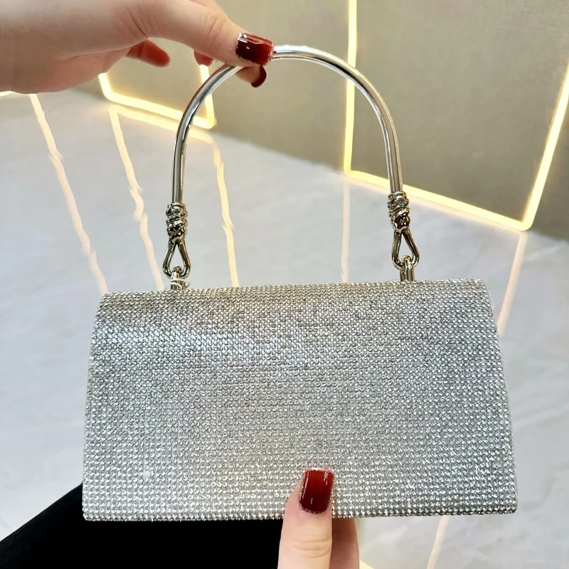 Leichte Luxus elegante Retro Diamant Schleife Kette Damen kleine quadratische Taschen Hochzeit Party Taschen Strass Handtasche Umhängetasche