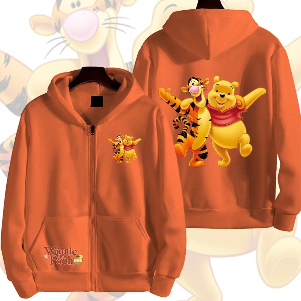 Moletom com Zíper WINNIE THE POOH Tigger Desenho Animado Anime Masculino 2026 Nova Moda Feminina Blusão Casal Fofo Jaqueta Casaco Primavera Outono