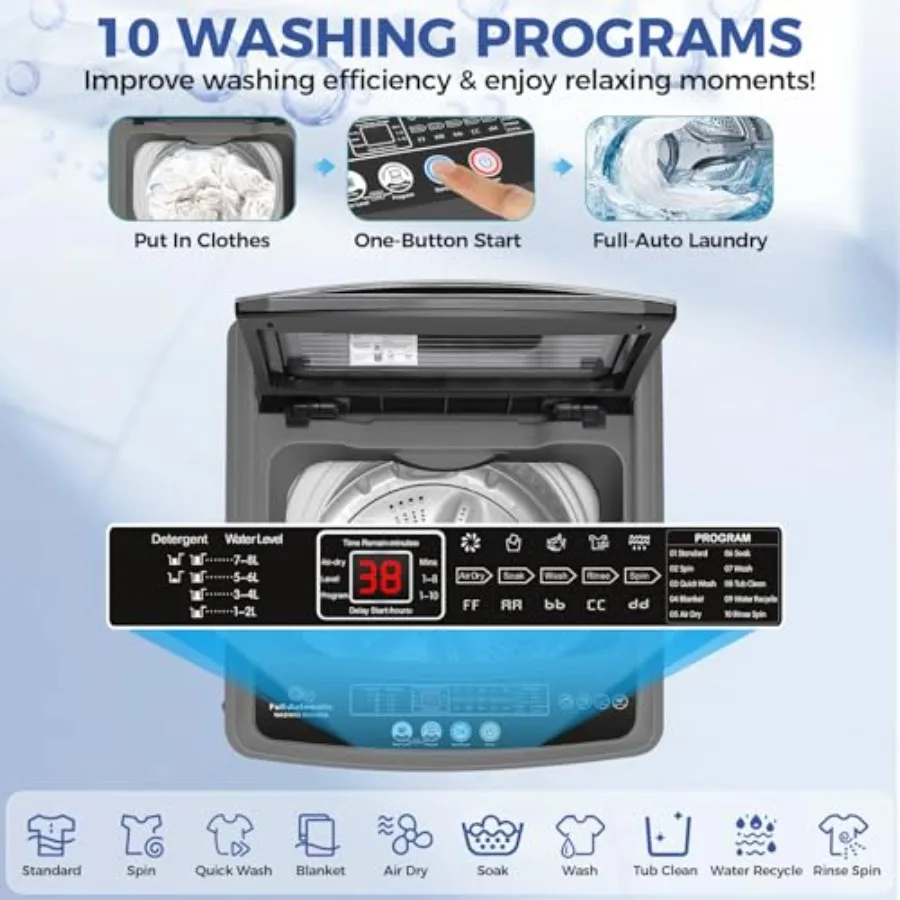 غسالة محمولة بسعة 20 رطل ومجموعة غسالة ومجفف بطول 2.8Cu.ft تتميز بمضخة تصريف وشاشة LED 10 غسيل