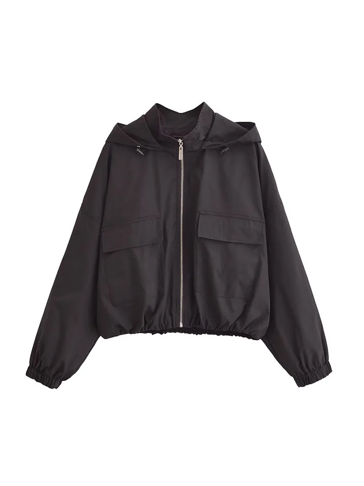 

Осенняя модная женская одежда в европейском и американском стиле 2024, стильная свободная ламинированная куртка-пилот с капюшоном