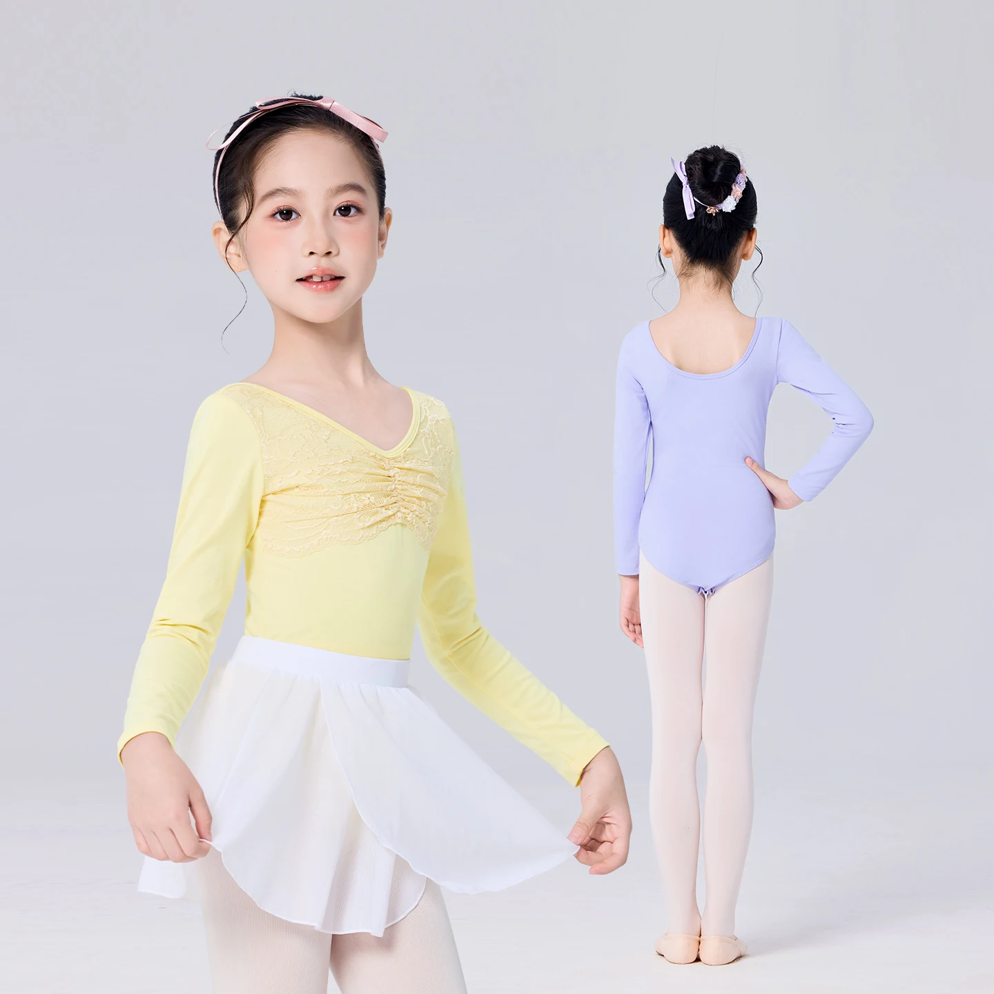 الفتيات الاطفال الباليه ثياب طويلة الأكمام تكدرت الدانتيل الرقص ثياب القطن الجمباز يوتار الخريف الشتاء الباليه داخلية