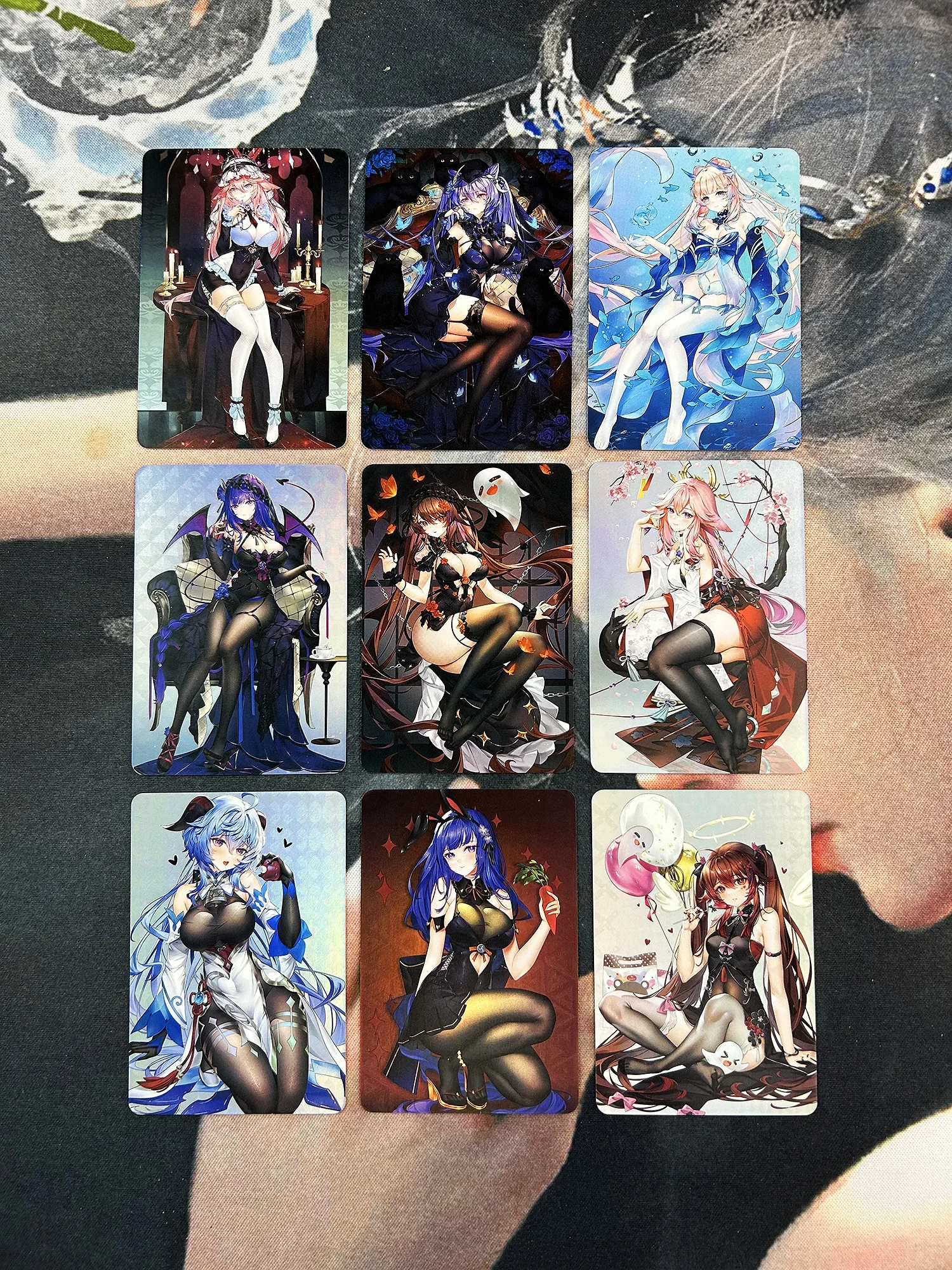 

9Pcs/set Anime Girls Flash Cards ACG Kawaii Genshin Ganyu Kamisato Ayaka Yae Miko Diy Game Anime Collection Cards Gift Toys