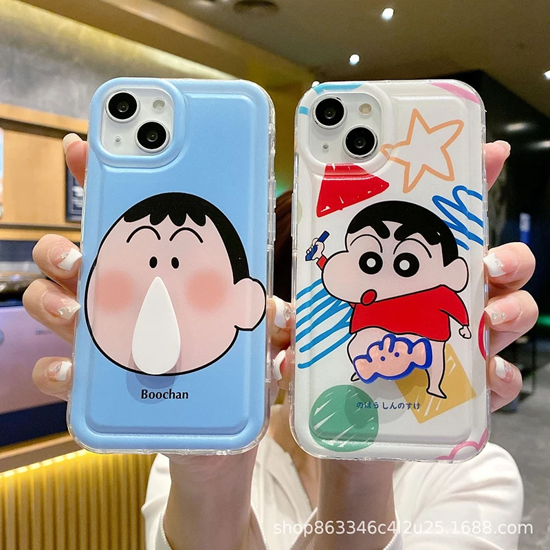 

Crayon Shin-Chan iPhone15 Phone Case Boochan Kawaii Anime Cartoon 13 14Pro Max Plus Elephant Nasal Mucus Rotate Phone Case Gifts