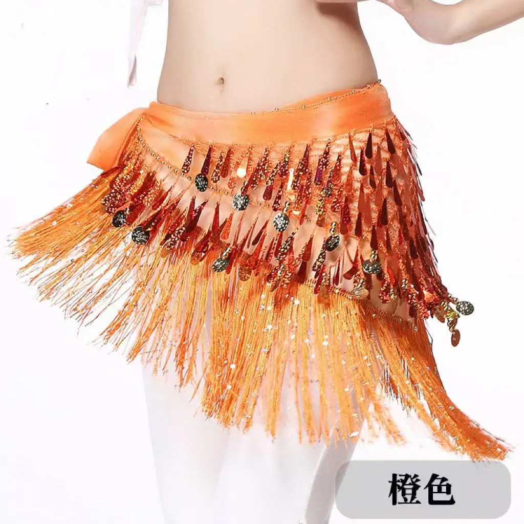 Sciarpa triangolare con paillettes per danza del ventre Sciarpa in vita con nappe Pratica Sciarpa sui fianchi Sciarpa triangolare sfumata Performance di danza indiana
