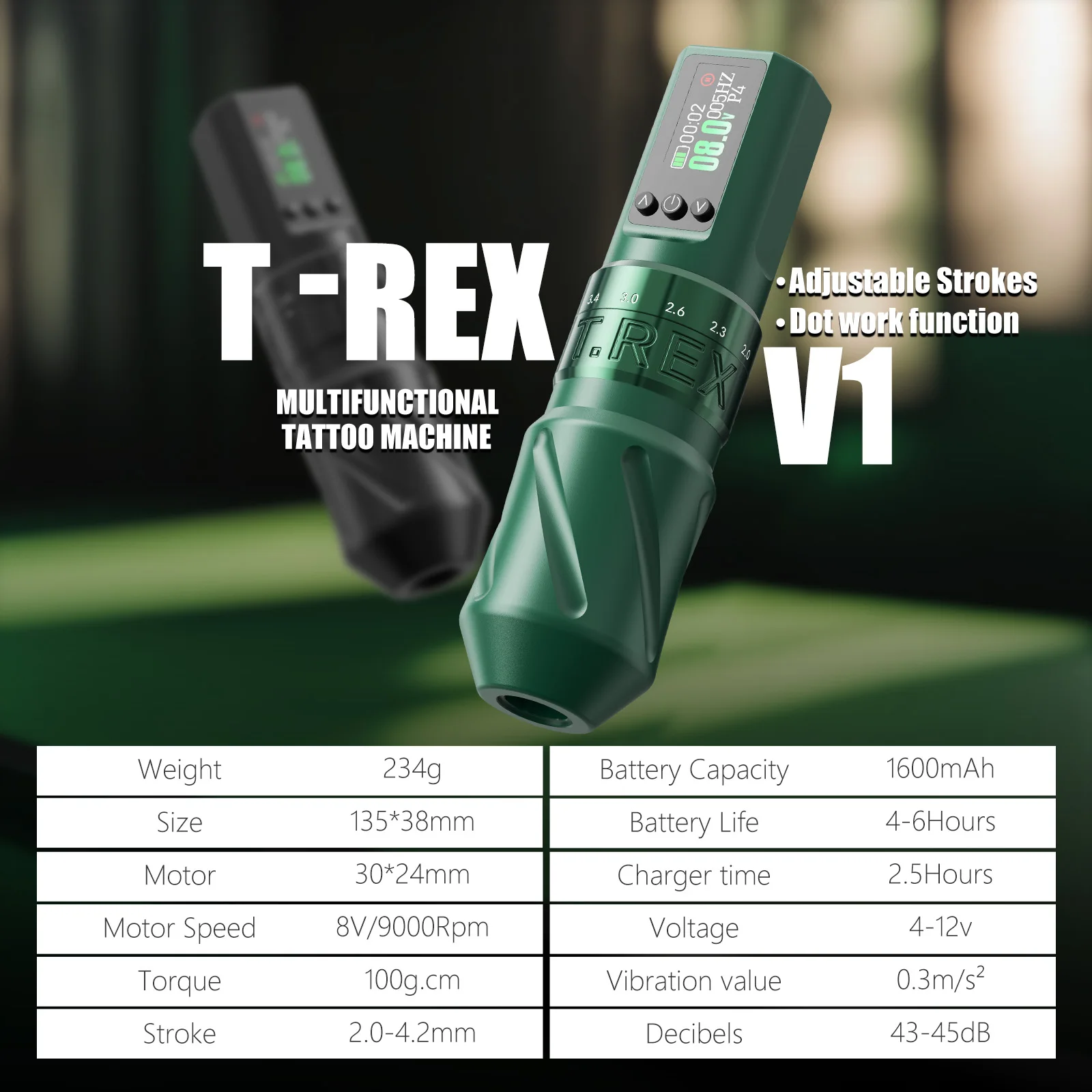 مجموعة أدوات الوشم T-Rex عالية الجودة، مجموعة أدوات الوشم اللاسلكية كاملة 2.0-4.2 مم مجموعة مسدس الوشم القابل للتعديل #2