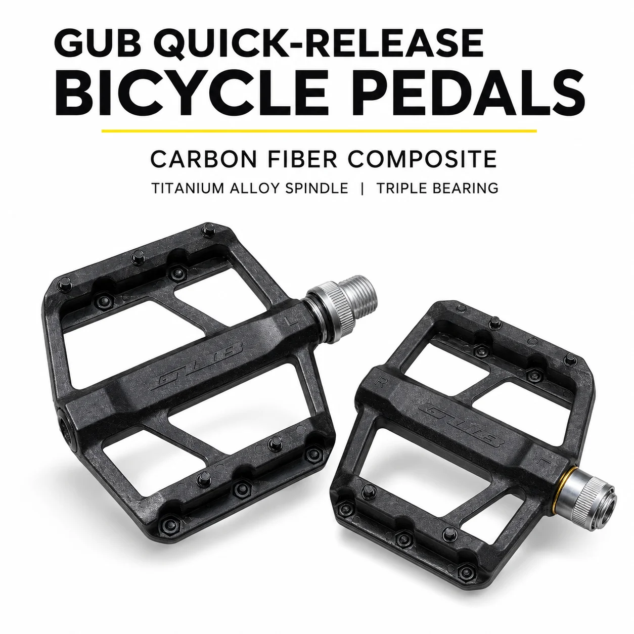 GUB Carbon Fiber Composite Bicycle Pedals Titanium Alloy Spindle Quick Release Triple Bearing for Folding Bike Cycling Accessory