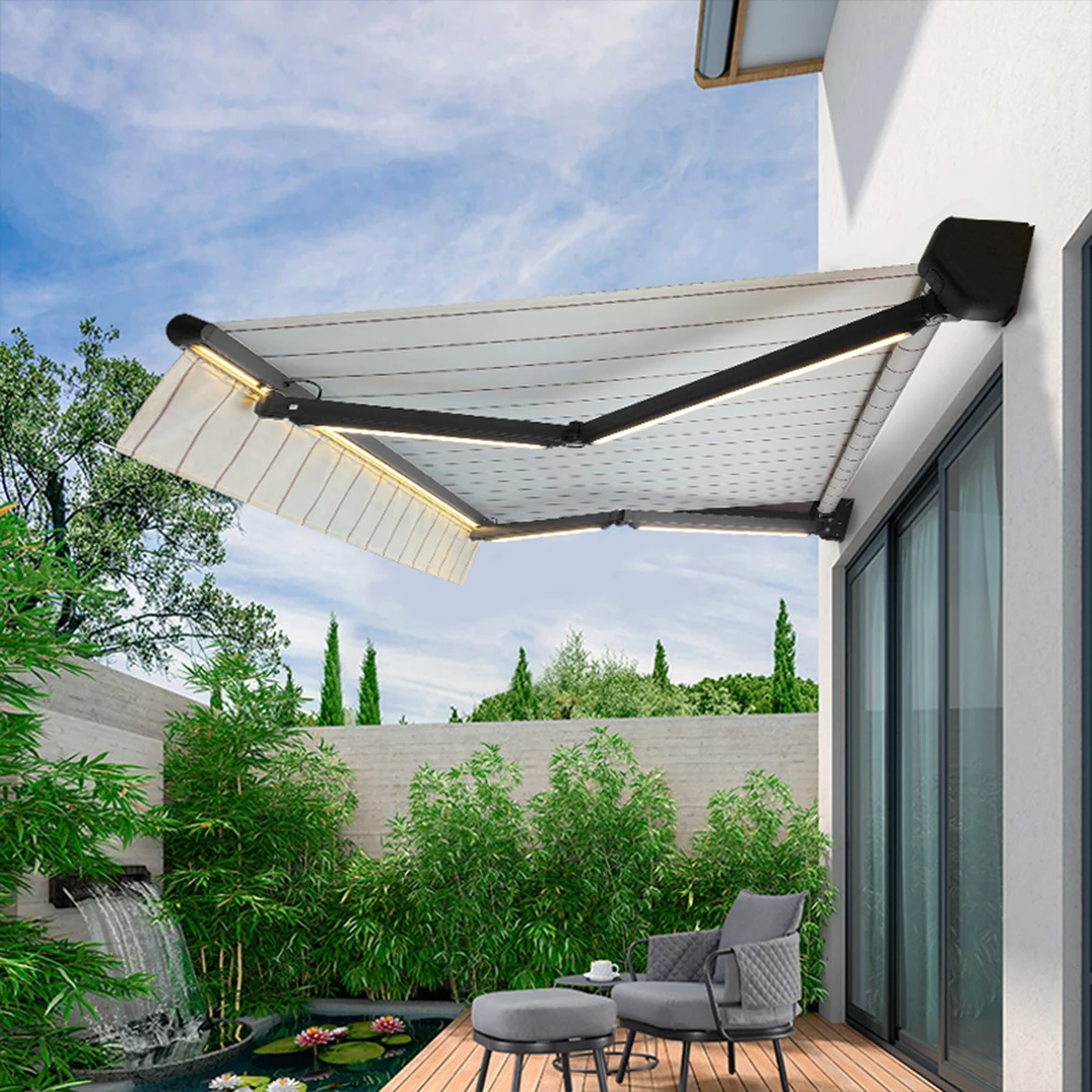 Modern Aluminum Manual Retractable Sun Shade Canopy Coffee Shop Patio Wall Cover Remote Control for Roof Folding Awning