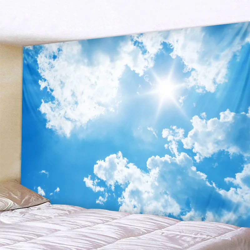 Blue Sky White Cloud Tapestry Wall Hanging Sunset Dusk Background Cloth Bohemian Room estetica decorazione della casa