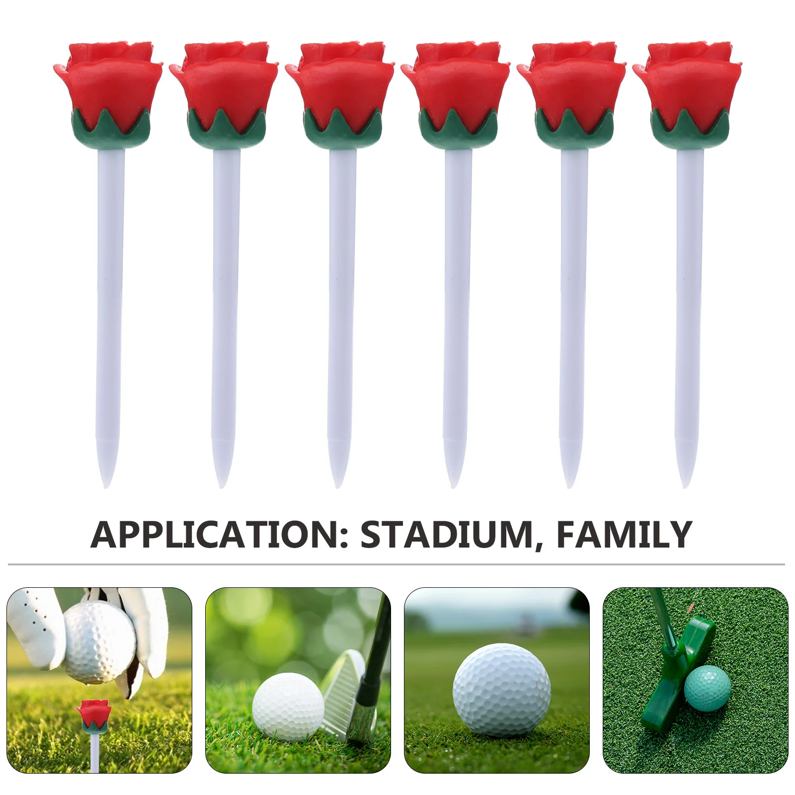 6 قطع من تي شيرتات الجولف على شكل زهرة الورد، كرة ممارسة بلاستيكية حمراء، ملحقات معدات تدريب الجولف، حامل كروي #5