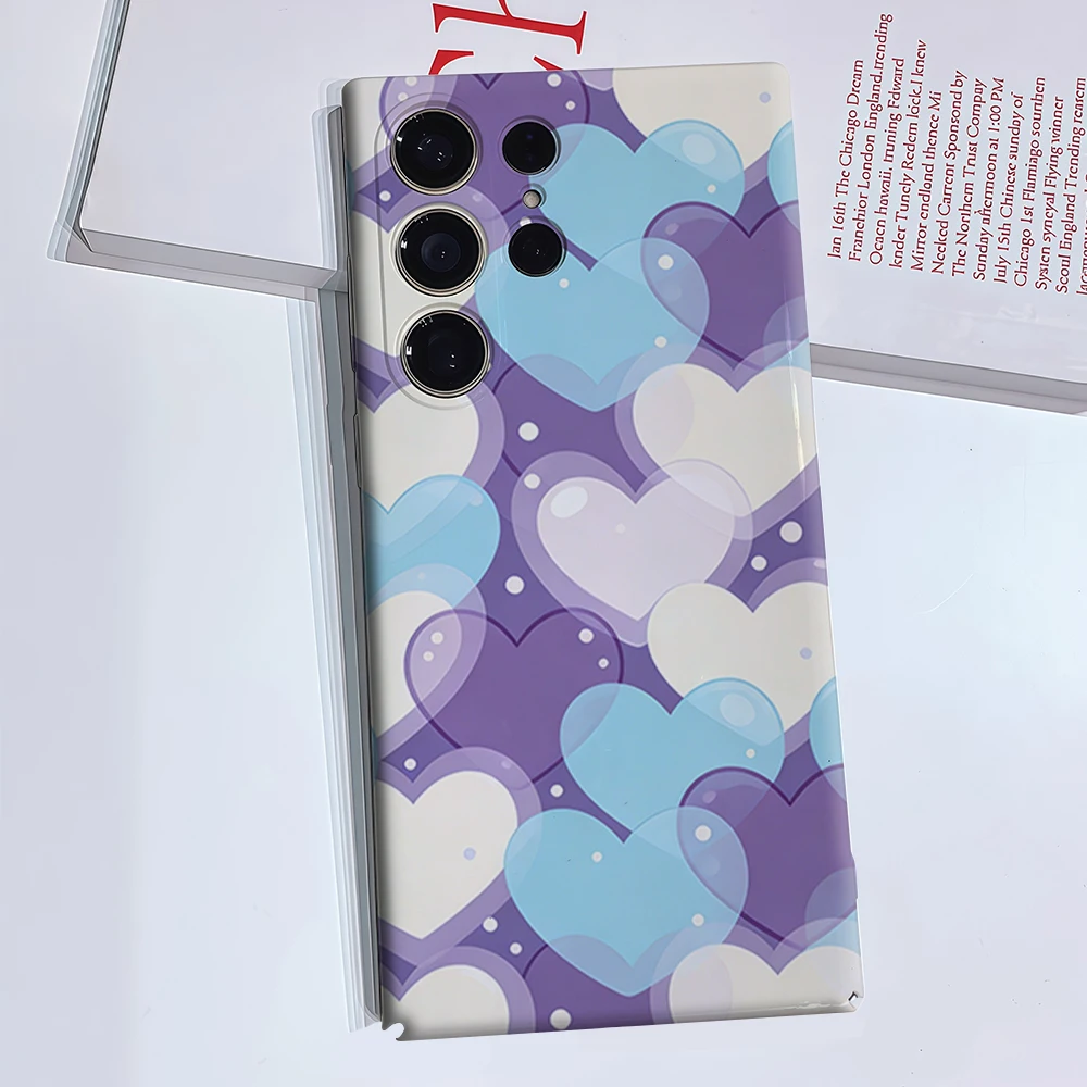Purple Translucent Heart Phone Case for Samsung Galaxy S26 S25 Ultra S24 S23 Ultra Plus Glossy Double-layer Back Cover