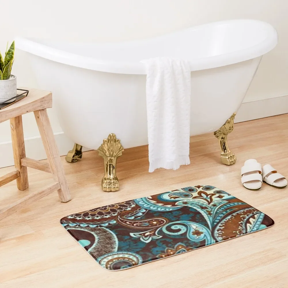 

Turquoise Brown Vintage Paisley Bath Mat Entrance Carpet Bathroom Rugs And Set Mat