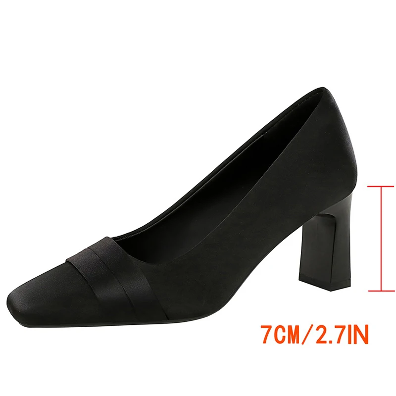 أحذية BIGTREE برأس مربع للنساء أحذية حريرية بكعب عالي فستان مأدبة مع أحذية وصيفة العروس بكعب مكتنز أحذية للسيدات جديد #6